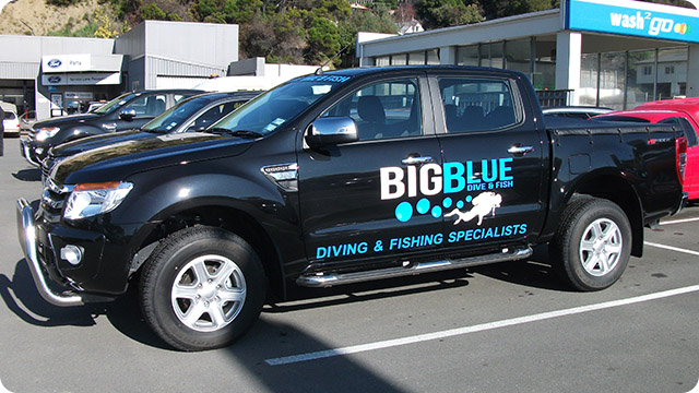 Big Blue Dive and Fish Signwritten